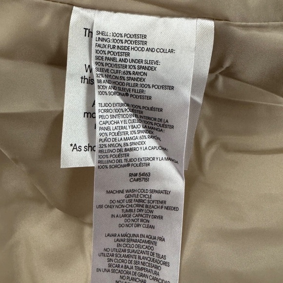 Andrew Marc Beige Winter Puffer Long Coat Jacket Hooded Faux Fur L Large Women - Picture 6 of 6